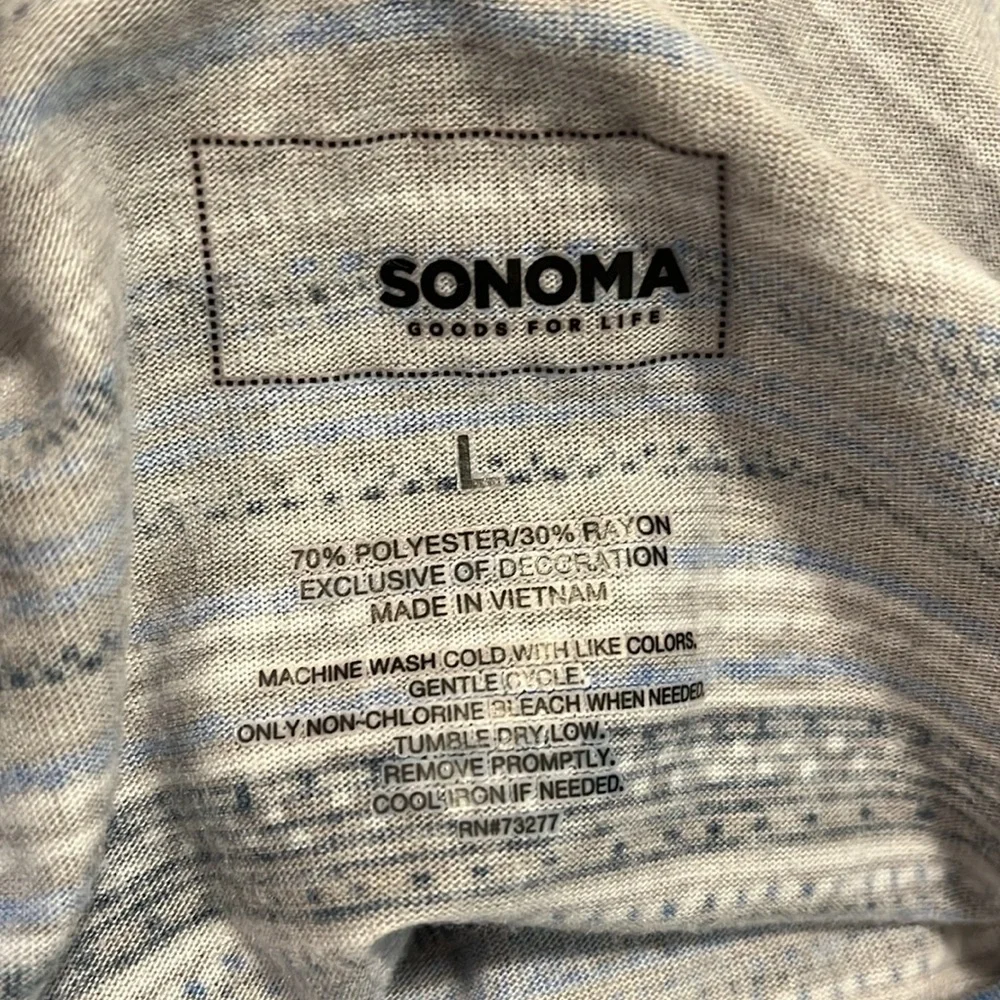 SONOMA STRIPED CASUAL CAP SLEEVE DRESS WITH CRISS CROSS BACK GRAY BLUE SIZE L